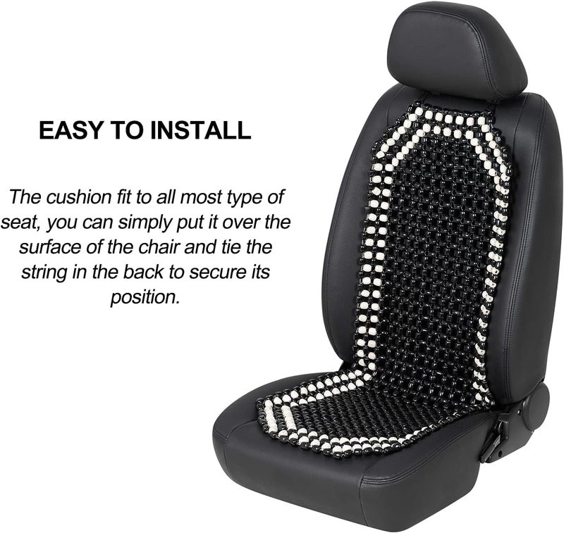 Road Comforts Wood Beaded Seat Cover Back Massage Cushion for Stress Free - Keeps Back from Getting Sweaty While Driving 1PC (Black) - Image 3